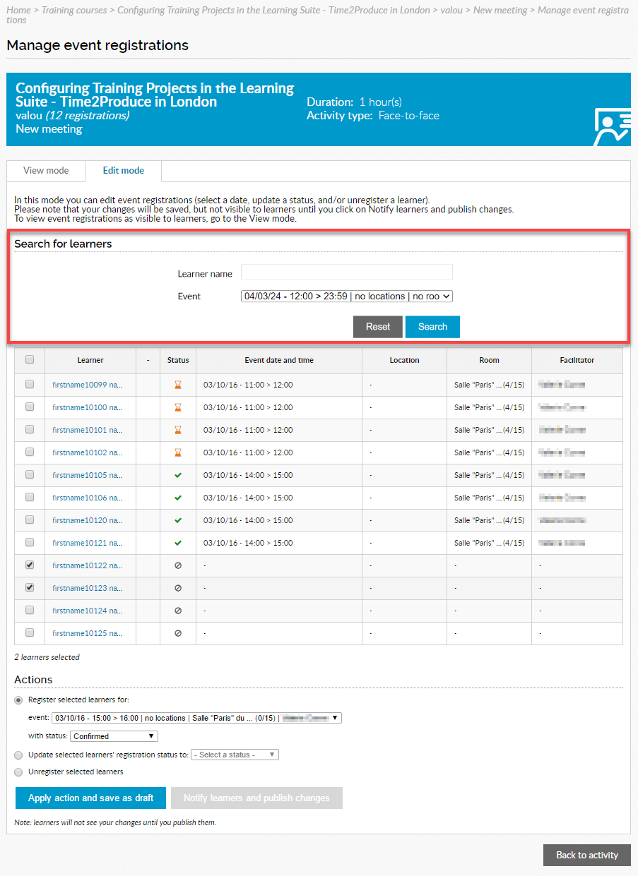 Enhanced event registration management