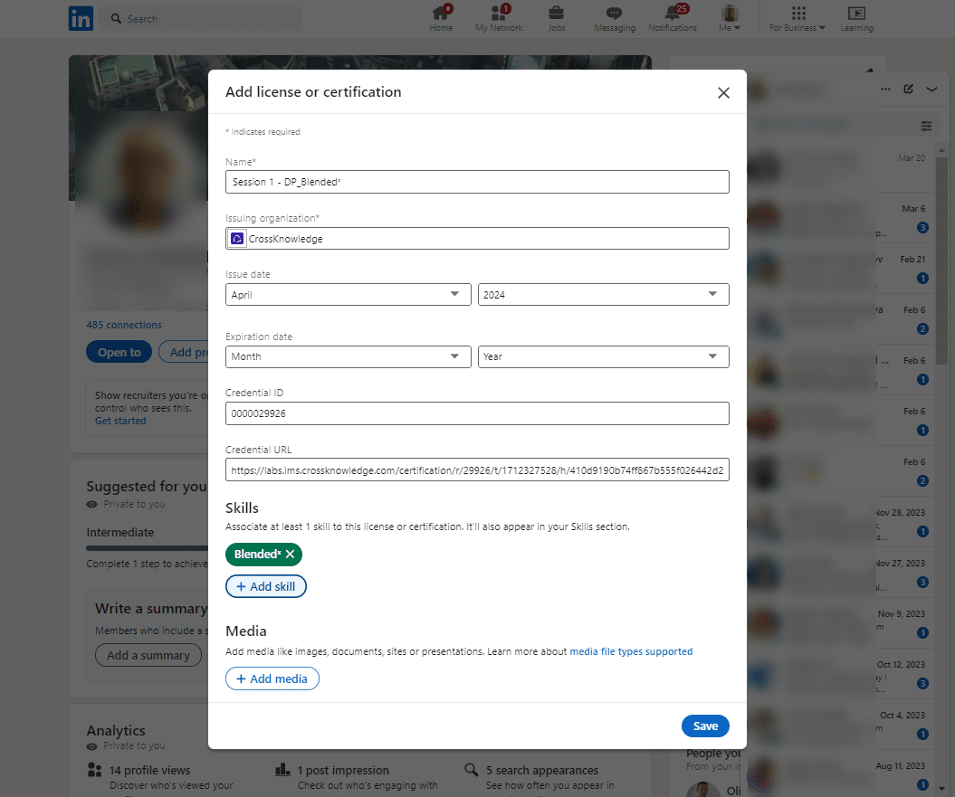 LinkedIn "Add to profile" program – Pre-filled certificate