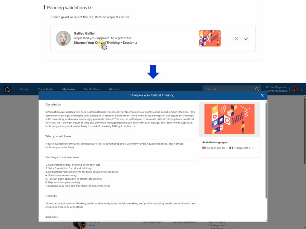 Enhanced training validation for managers