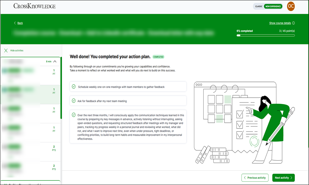action plan in the new Build experience