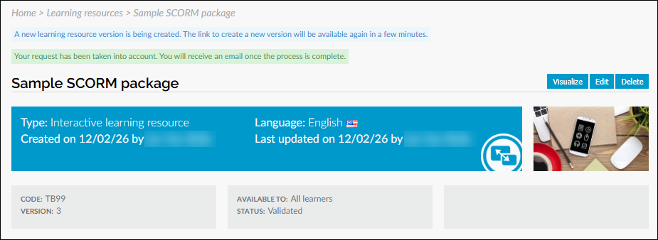 New message when creating a new learning resource version