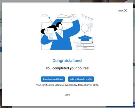 popup de félicitations