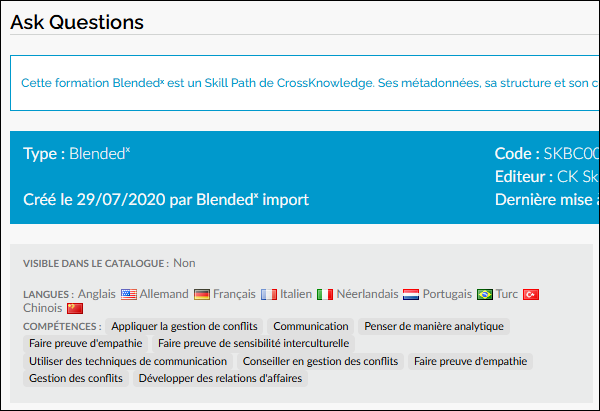 Compétences visibles dans le back office en anglais et français